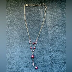 17” gold metallic and purple beaded 2 strand tiered necklace.
